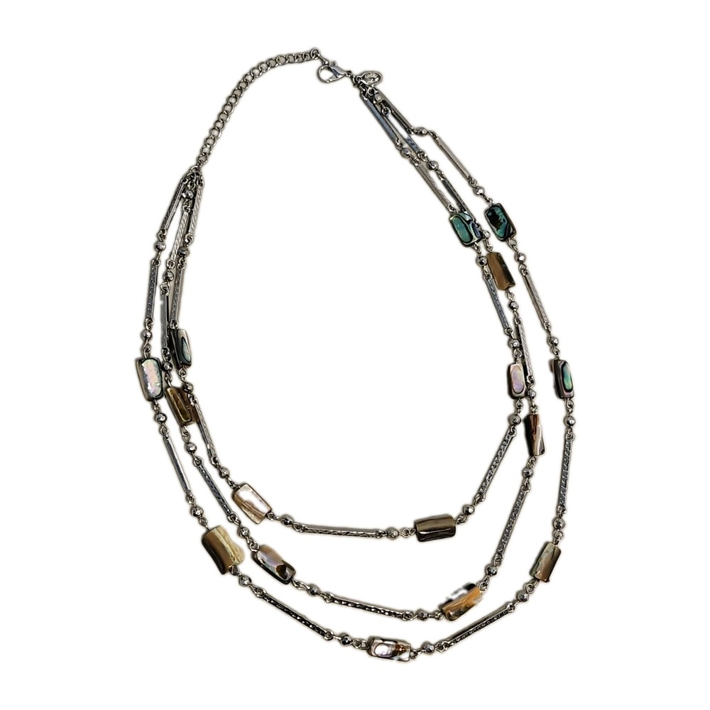 Cookie Lee Triple Strand Abalone Shell Layered Necklace Silver Tone Iridescent
